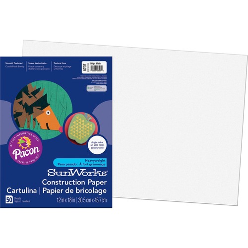 CONSTRUCTION PAPER, 58LB, 12 X 18, BRIGHT WHITE, 50/PACK