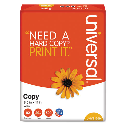 COPY PAPER, 92 BRIGHT, 20 LB, 8.5 X 11, WHITE, 500 SHEETS/REAM, 10 REAMS/CARTON