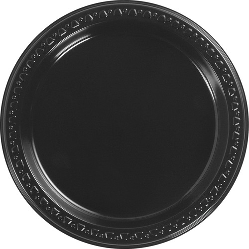 Heavyweight Plastic Plates, 9" Diamter, Black, 125/pack, 4 Packs/ct