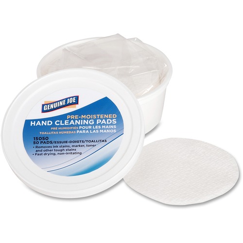 Genuine Joe  Pre-moistened Hand Cleaning Pads, 3" Diameter, 72/CT