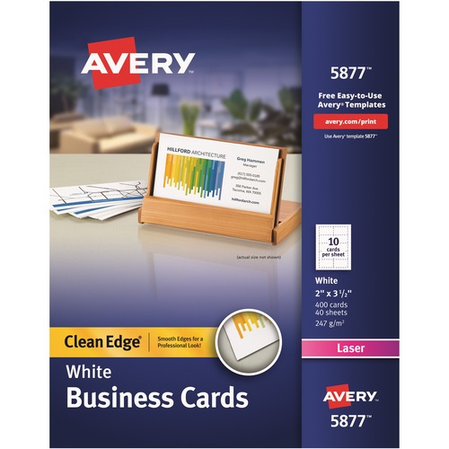 Clean Edge Business Cards, Laser, 2 X 3 1/2, White, 400/box