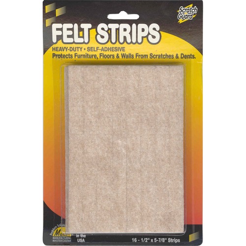 Master Caster  Felt Pads, Strips, 1/2"x5-7/8", 16/PK, Beige