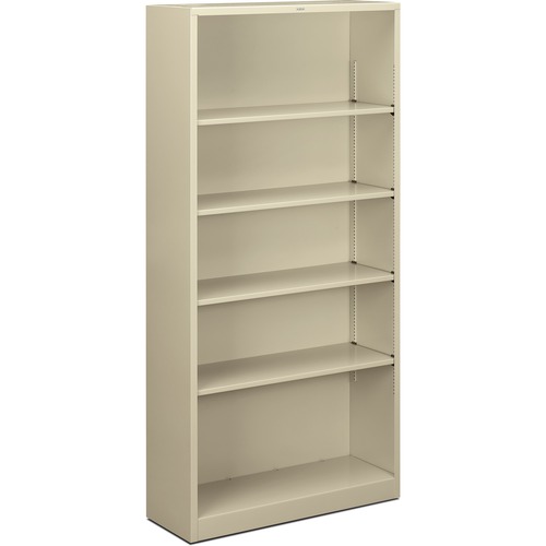 Metal Bookcase, Five-Shelf, 34-1/2w X 12-5/8d X 71h, Putty