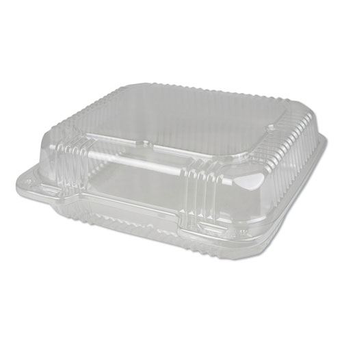 PLASTIC CLEAR HINGED CONTAINERS, 8 X 8, 50 OZ, CLEAR, 250/CARTON