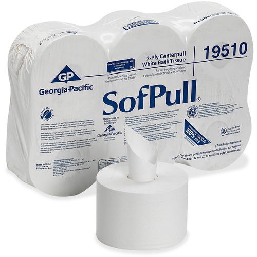 HIGH CAPACITY CENTER PULL TISSUE, SEPTIC SAFE, 2-PLY, WHITE, 1000 SHEETS/ROLL, 6 ROLLS/CARTON