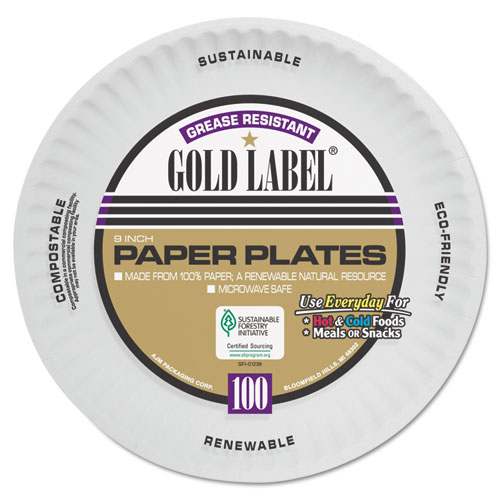 Coated Paper Plates, 9 Inches, White, Round, 100/pack