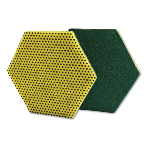 DUAL PURPOSE SCOUR PAD, 5" X 5", GREEN/YELLOW, 15/CARTON