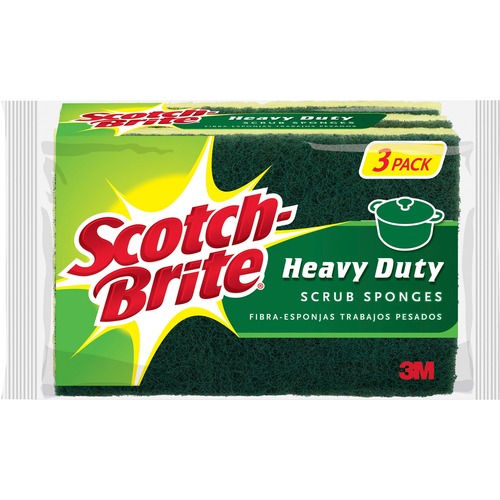 Heavy-Duty Scrub Sponge, 4 1/2 X 2 7/10 X 3/5 Green/yellow, 3/pack