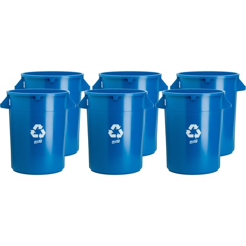 Genuine Joe  Trash Containers, Heavy-duty, 32 Gallon, 6/CT, Blue