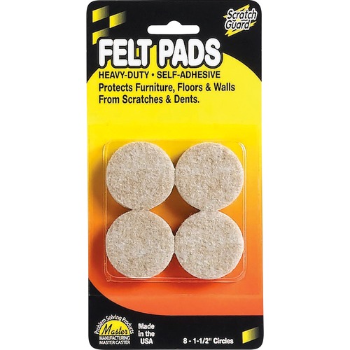 Master Caster  Felt Pads, Round, 3/16" Thick, 1-1/2"Dia, 8/PK, Beige