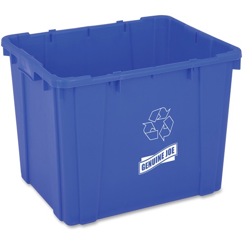 Genuine Joe  Recycling Bin, Curbside, 14 Gal, 14.5"x19.5"x15.38", Blue