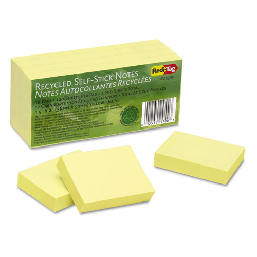 100% Recycled Notes, 1 1/2 X 2, Yellow, 12 100-Sheet Pads/pack