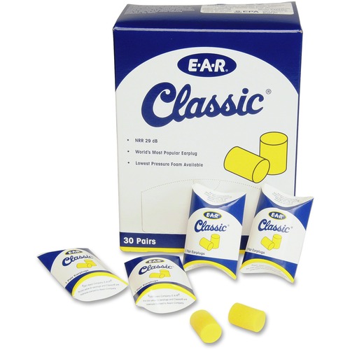 E A R Classic Earplugs, Pillow Paks, Uncorded, Foam, Yellow, 30 Pairs