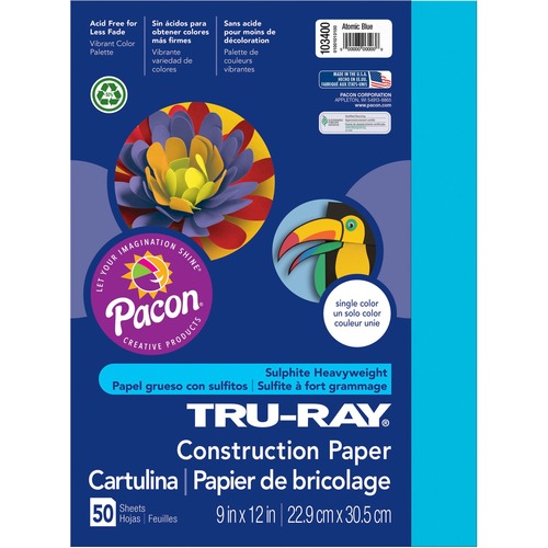 Pacon  Construction Paper, 76lb, 9"x12", 50/PK, Atomic Blue