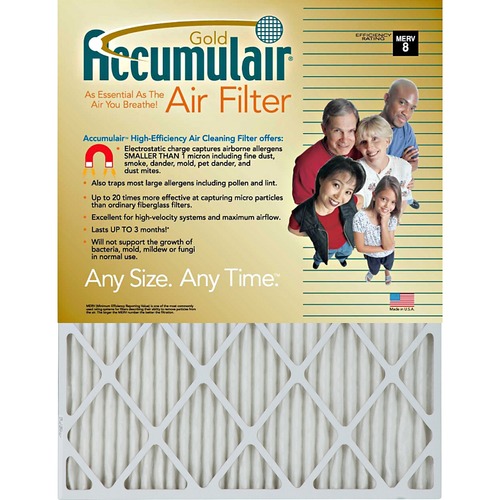 Filters Now, LLC  Accumulair Filter, 16"x20"x1", 3Mth Cap, 4/CT, White