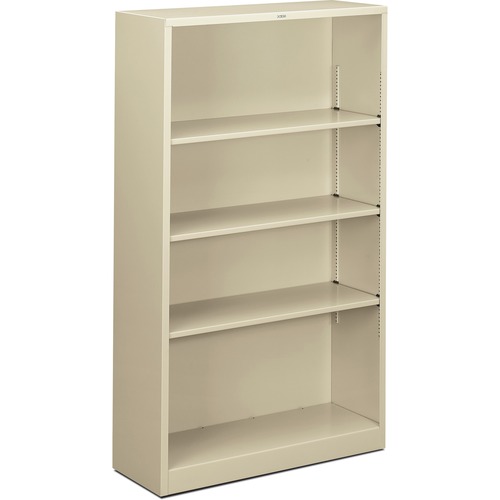 Metal Bookcase, Four-Shelf, 34-1/2w X 12-5/8d X 59h, Putty