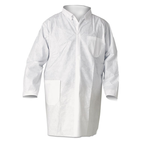 A20 BREATHABLE PARTICLE PROTECTION LAB COAT, SNAP CLOSURE/OPEN WRISTS/POCKETS, LARGE, WHITE, 25/CARTON