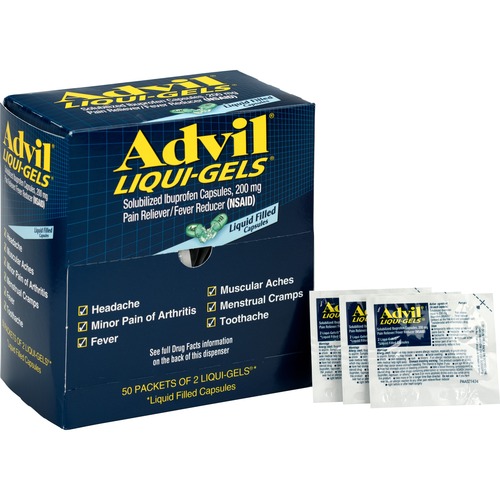 Acme United Corporation  Advil Liqui-Gels, Single Dose Pain Packets, 2/PK, 50/BX
