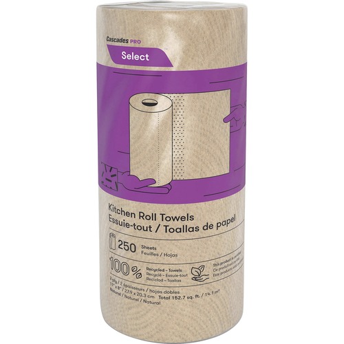 Select Kitchen Roll Towels, 2-Ply, 11" X 166.6 Ft, Natural, 250/roll, 12/carton