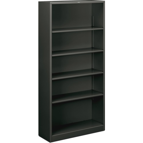 Metal Bookcase, Five-Shelf, 34-1/2w X 12-5/8d X 71h, Charcoal