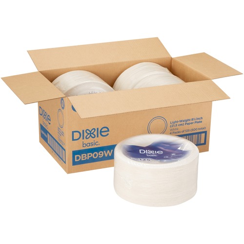 Basic Paper Dinnerware, Plates, White, 8.5" Diameter, 125/pack, 4/carton