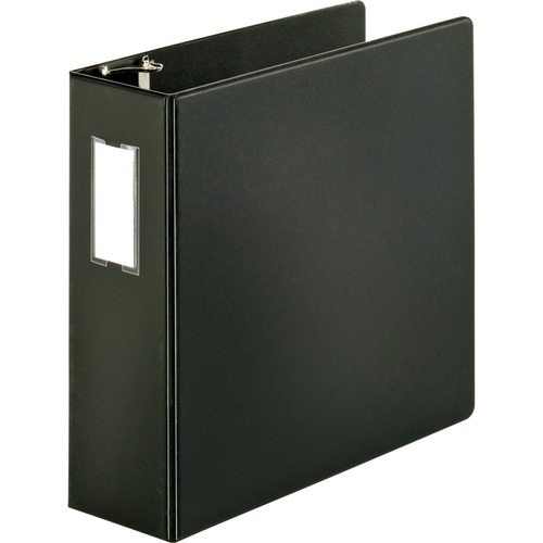 Business Source  D-Ring Binder w/Label Holder, Hvy-Dty, 4", Black