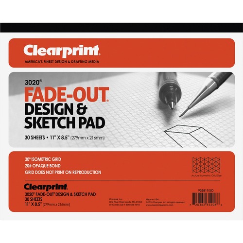 Clearprint  Grid Paper Pad, 20lb., 30Degree Isometric,11"x8-1/2",30 SHT
