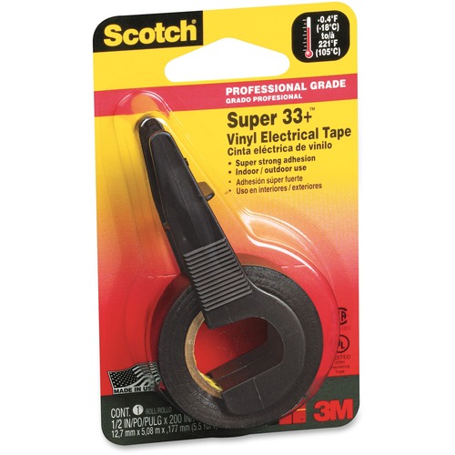 3M  Electrical Tape, Plastic, 1/2"x200", Black