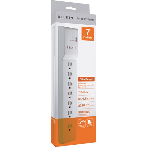 Home/office Surge Protector, 7 Outlets, 6 Ft Cord, 2320 Joules, White