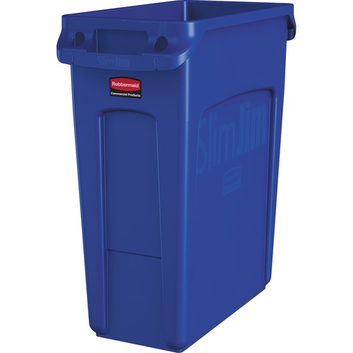 SLIM JIM W/HANDLES, RECTANGULAR, PLASTIC, 15.9 GAL, BLUE