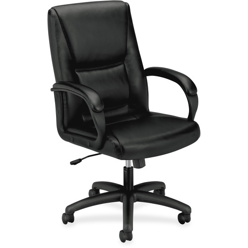 HVL161 EXECUTIVE HIGH-BACK LEATHER CHAIR, SUPPORTS UP TO 250 LBS., BLACK SEAT/BLACK BACK, BLACK BASE