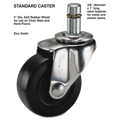 STANDARD CASTERS, SOFT RUBBER, K STEM, 75 LBS/CASTER, 4/SET