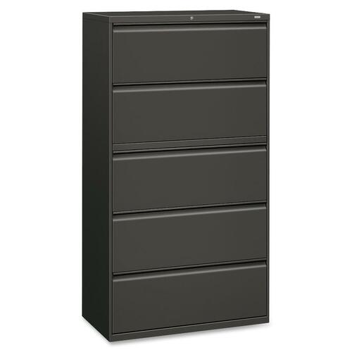 The HON Company  Lateral File, 5-Drawer, w/Lock, 36"x18"x64-1/2", Charcoal