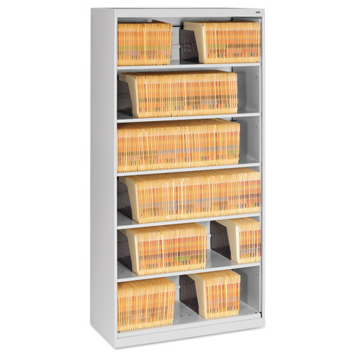 OPEN FIXED SIX-SHELF LATERAL FILE, 36W X 16.5D X 75.25H, LIGHT GRAY