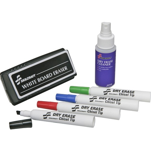 7520015574971 SKILCRAFT DRY ERASE STARTER KIT, BROAD CHISEL TIP, ASSORTED COLORS, 4/SET