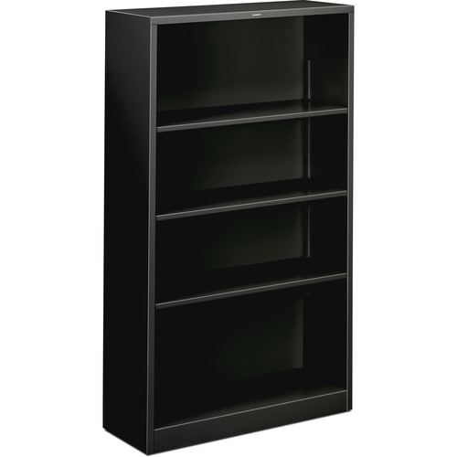 Metal Bookcase, Four-Shelf, 34-1/2w X 12-5/8d X 59h, Black