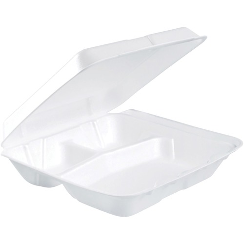 Carryout Food Container, Foam, 3-Comp, White, 8 X 7 1/2 X 2 3/10, 200/carton