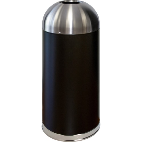 Genuine Joe  Trash Receptacle, Domed Top, 15 Gal, 16-1/2"Dia x 40", BK/SR
