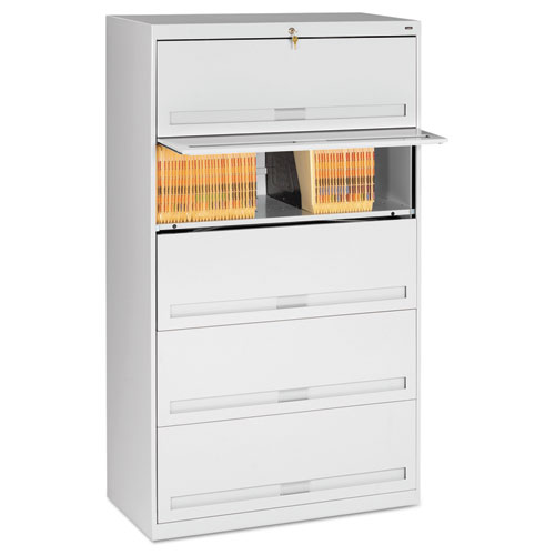 CLOSED FIXED FIVE-SHELF LATERAL FILE, 36W X 16.5D X 63.5H, LIGHT GRAY