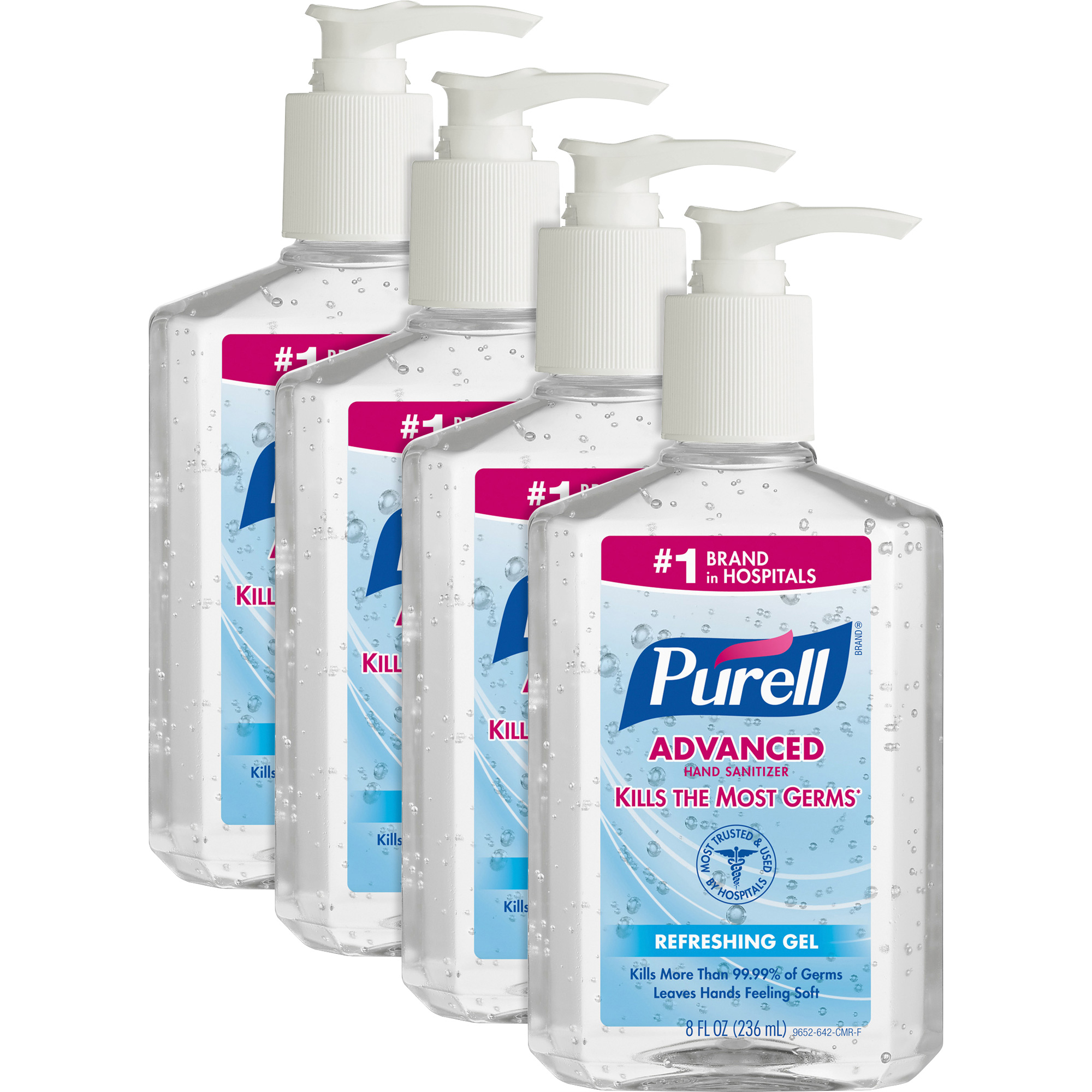 8 fl oz (236.6 mL) - Pump Bottle Dispenser - Kill Germs - Hand - Clear - 4 / Bundle