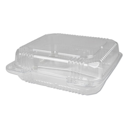 PLASTIC CLEAR HINGED CONTAINERS, 8 X 8, 3-COMPARTMENT, 5 OZ; 5 OZ; 15 OZ, CLEAR, 250/CARTON