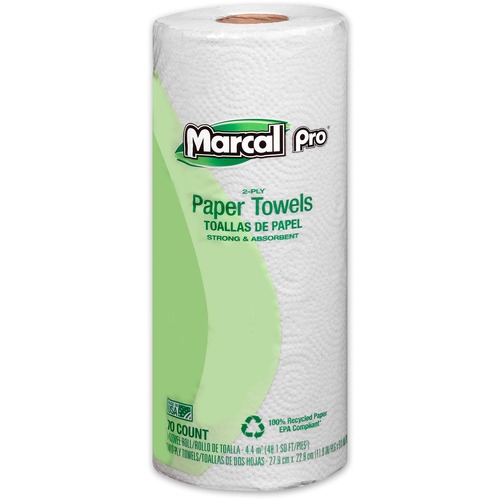 100% Premium Recycled Perforated Towels, 11 X 9, White, 70/roll, 15 Rolls/carton