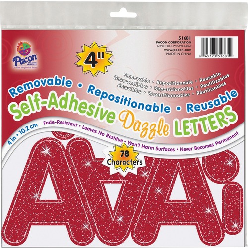 Pacon  Self-Adhesive Dazzle Letters, Repositionable, 4", 78/PK, Red