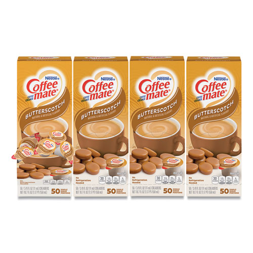 LIQUID COFFEE CREAMER, BUTTERSCOTCH, 0.38 OZ MINI CUPS, 50/BOX, 4 BOXES/CARTON, 200 TOTAL/CARTON
