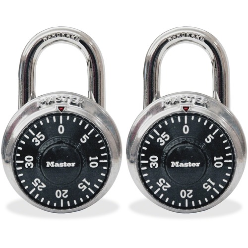 Combination Lock, Stainless Steel, 1 7/8" Wide, Black Dial, 2/pack