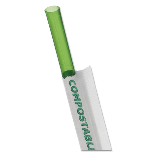 WRAPPED STRAW, 7.75", GREEN, 9600/CARTON