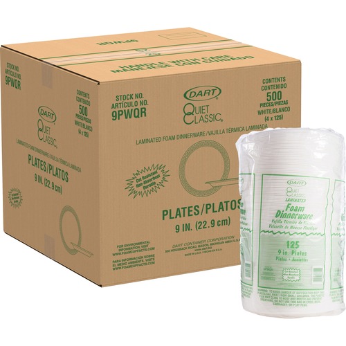 Dart Container Corp  Plates, Foam Plastic, Laminated, Glossy, 9", 500/CT, WE