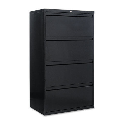 FOUR-DRAWER LATERAL FILE CABINET, 30W X 18D X 52.5H, BLACK