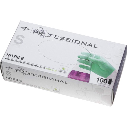 Professional Nitrile Exam Gloves With Aloe, Small, Green, 100/box