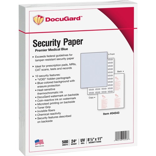 MEDICAL SECURITY PAPERS, 24LB, 8.5 X 11, BLUE, 500/REAM
